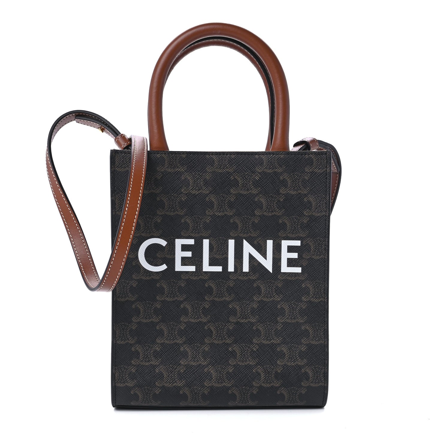 Triomphe Canvas Calfskin Mini Vertical Cabas Tan