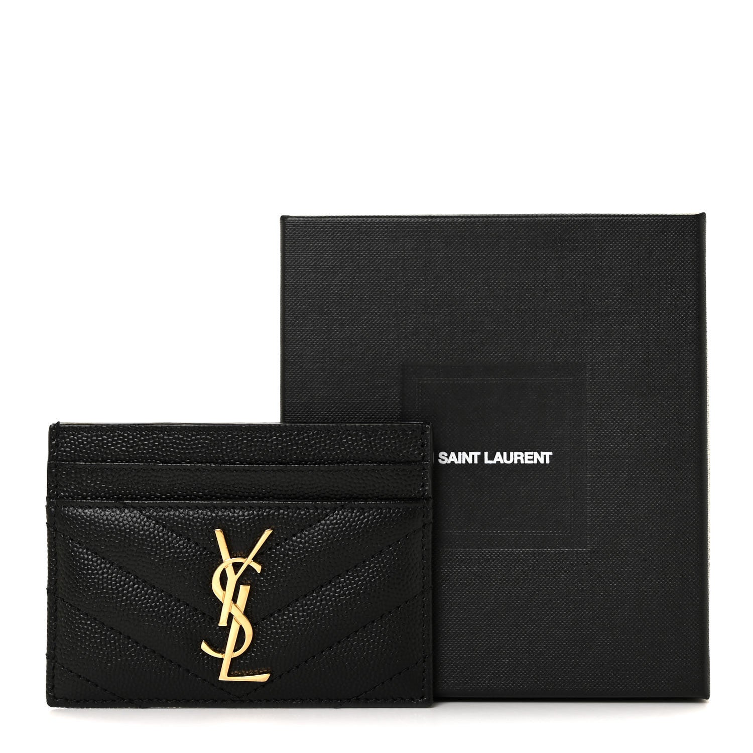 Saint Laurent Grain De Poudre Matelasse Chevron Monogram Credit Card Case Black 10 of 10