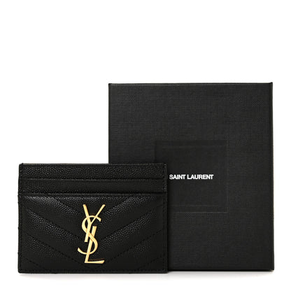 Saint Laurent Grain De Poudre Matelasse Chevron Monogram Credit Card Case Black 10 of 10