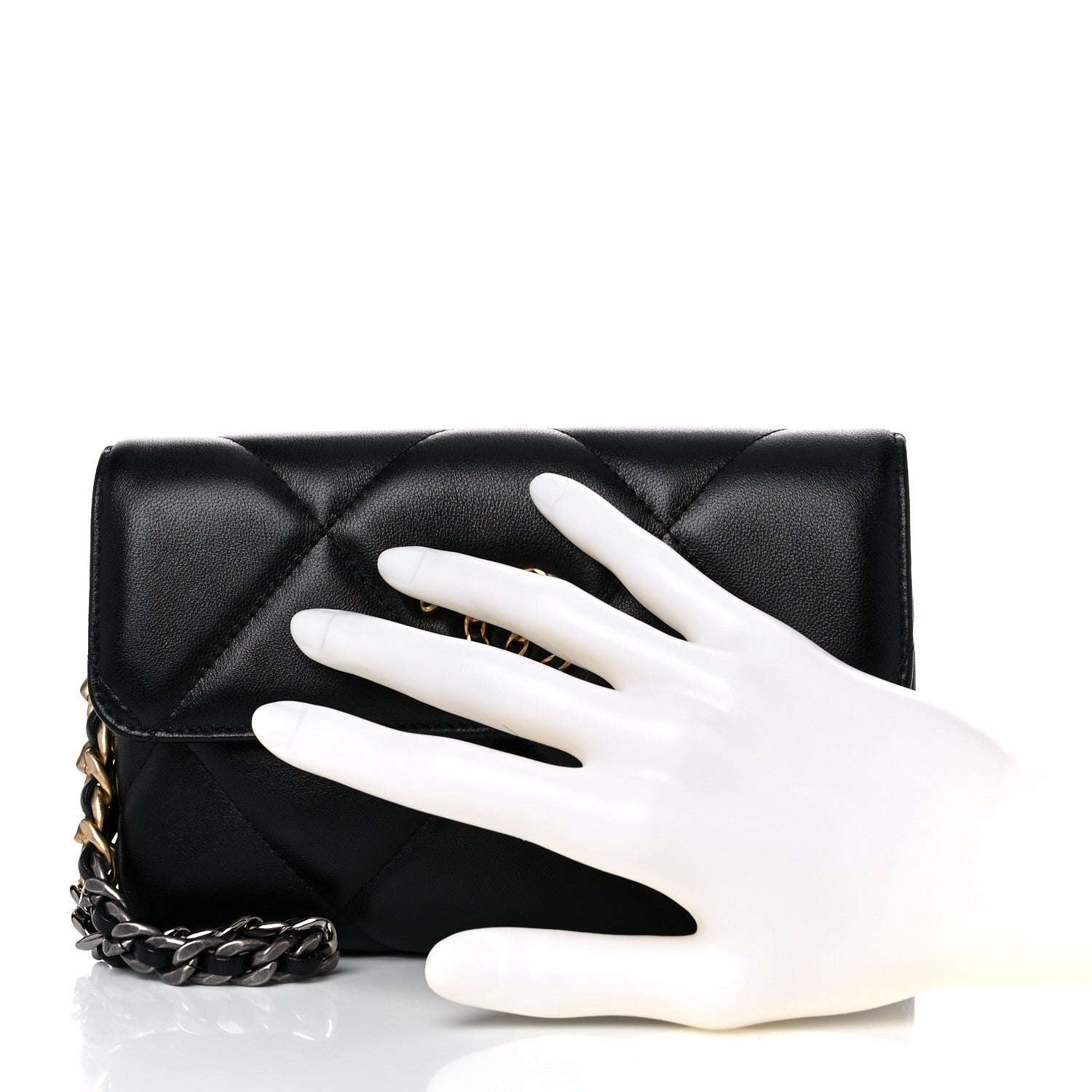 Chanel Lambskin Quilted Chanel 19 Flap Clutch Black 2 of 11