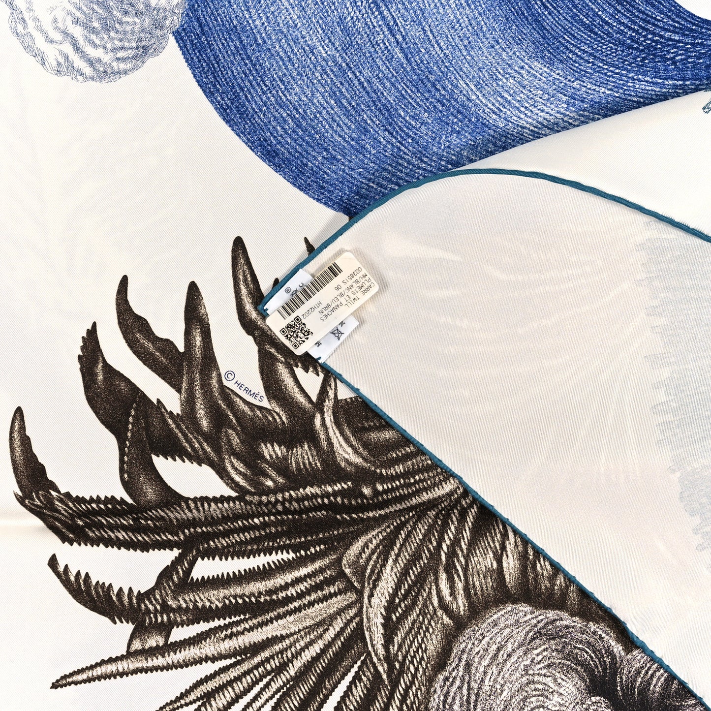 Silk Plumets Et Panaches Scarf 90 White Bleu Brun