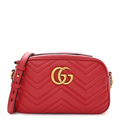 Gucci Calfskin Matelasse Small GG Marmont Chain Shoulder Bag Hibiscus Red 1 of 11