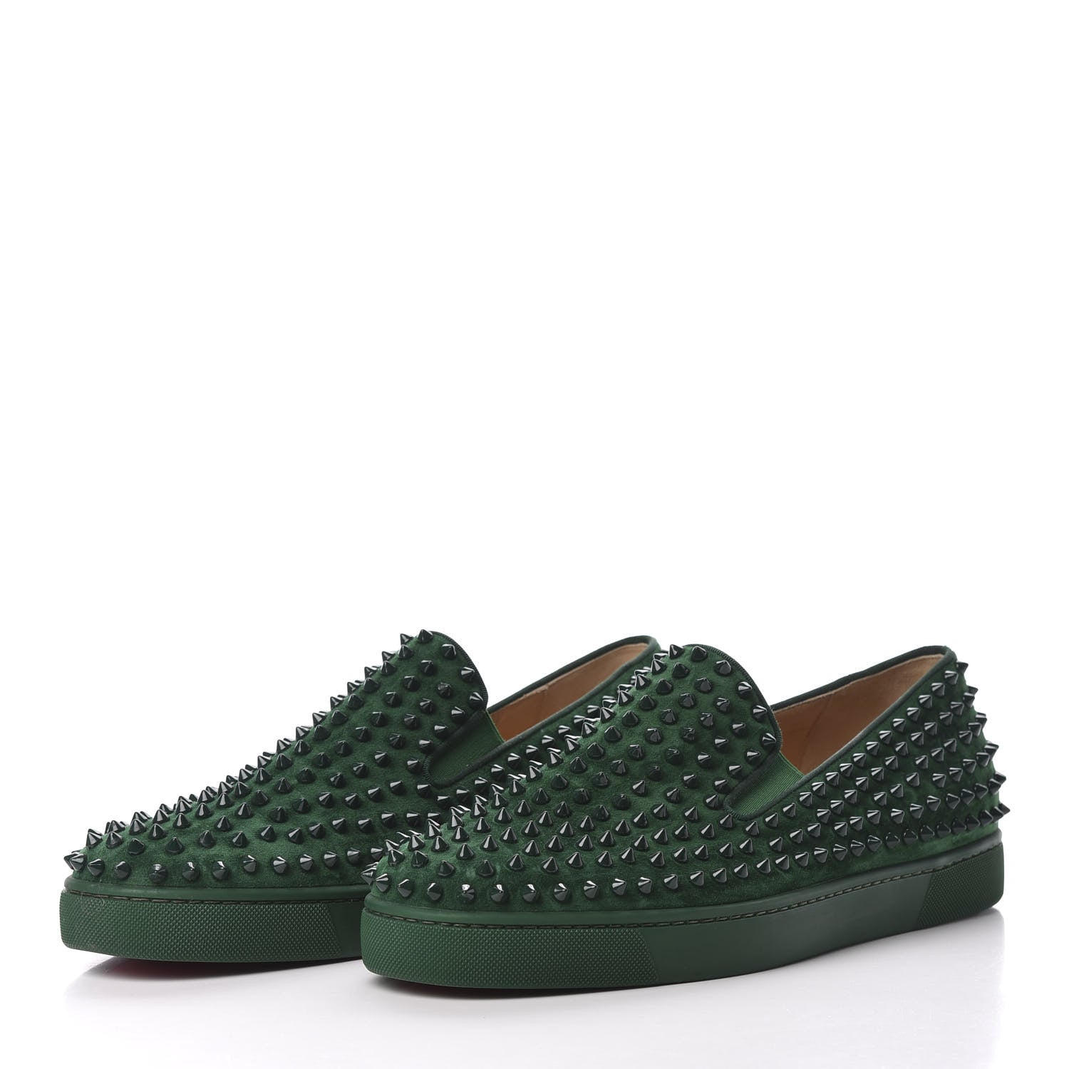 Christian Louboutin Veau Velours Spikes Mens Roller Boat Flat 45.5 Green 2 of 7
