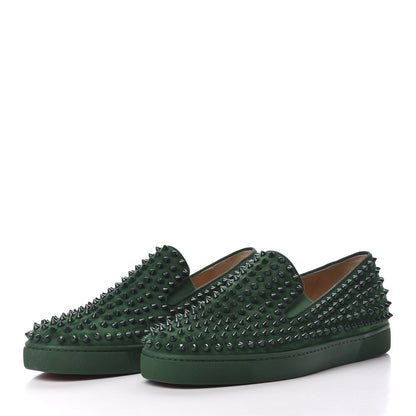 Christian Louboutin Veau Velours Spikes Mens Roller Boat Flat 45.5 Green 2 of 7