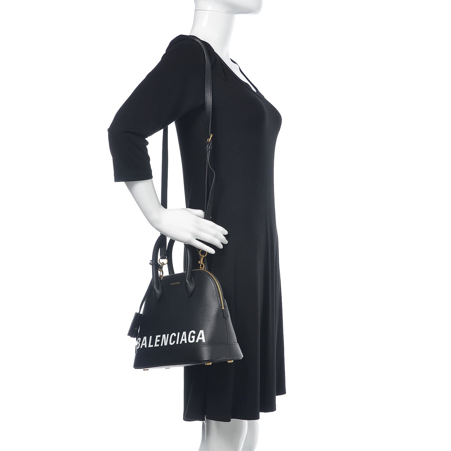 Grained Calfskin Logo S Ville Top Handle Bag Black White
