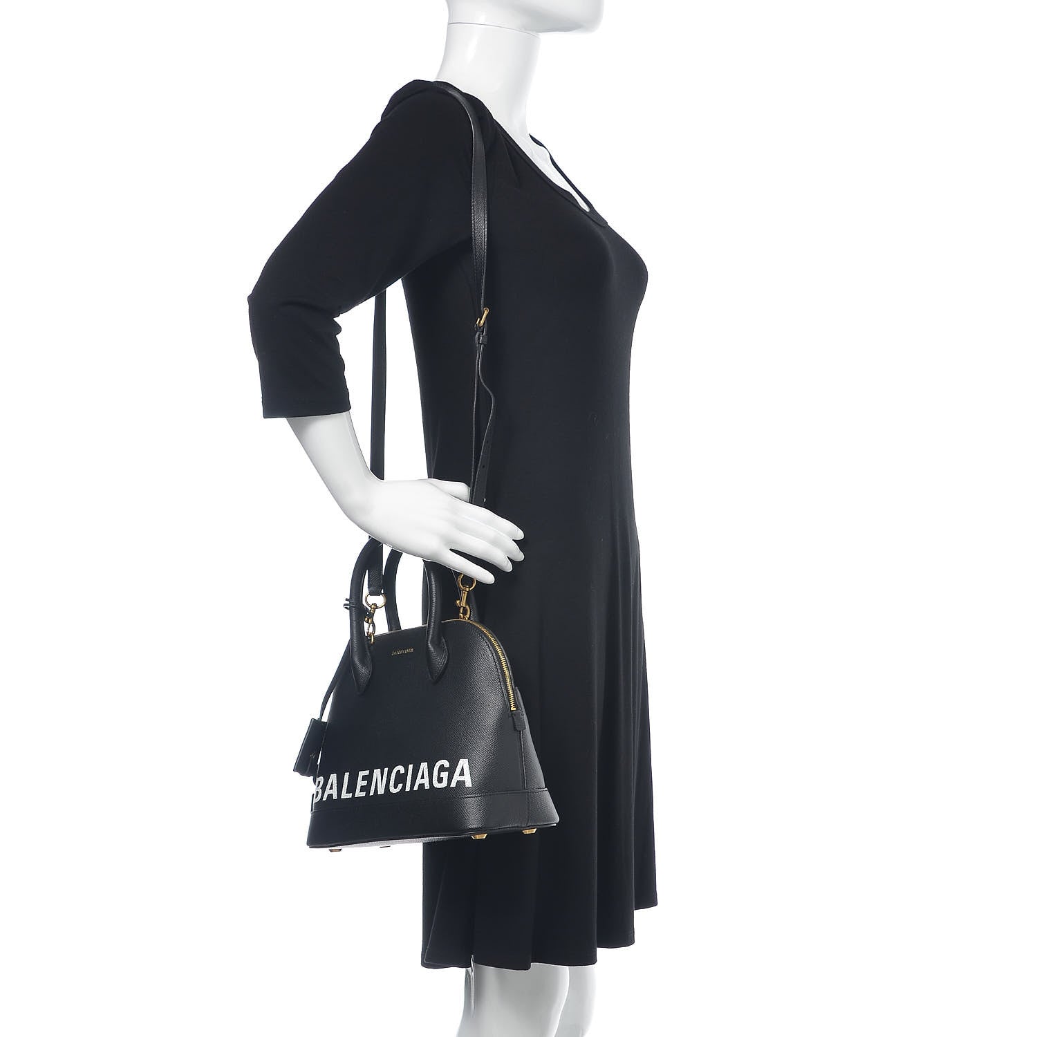Balenciaga Grained Calfskin Logo S Ville Top Handle Bag Black White 2 of 8