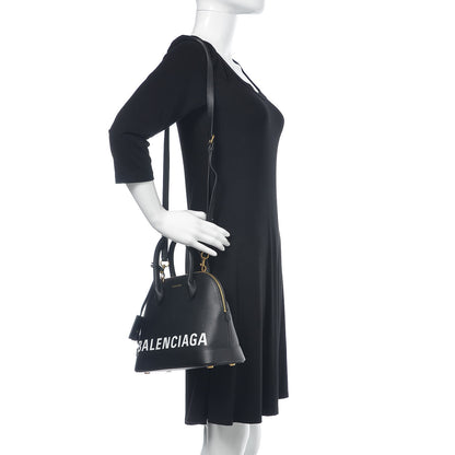 Balenciaga Grained Calfskin Logo S Ville Top Handle Bag Black White 2 of 8