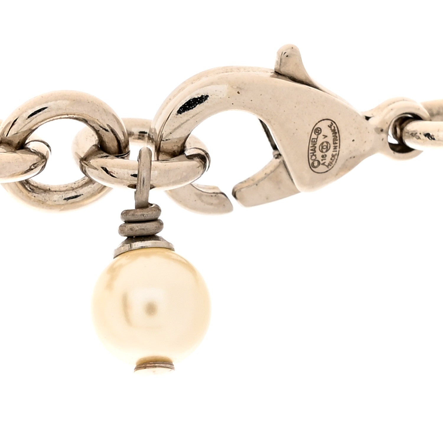 Chanel Graduated Pearl Crystal CC Long Necklace Silver 4 of 4