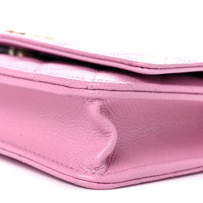 Chanel Shiny Caviar Quilted Pick Me Up Wallet On Chain WOC Pink 10 of 11
