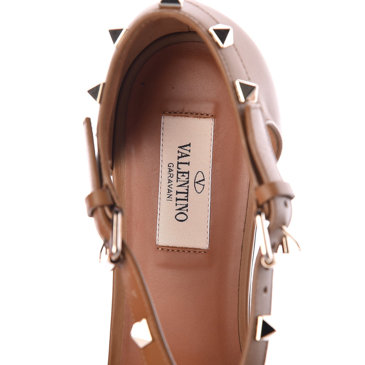 Nappa Rockstud Cross Strap Flat Sandals 39.5 Bright Cognac