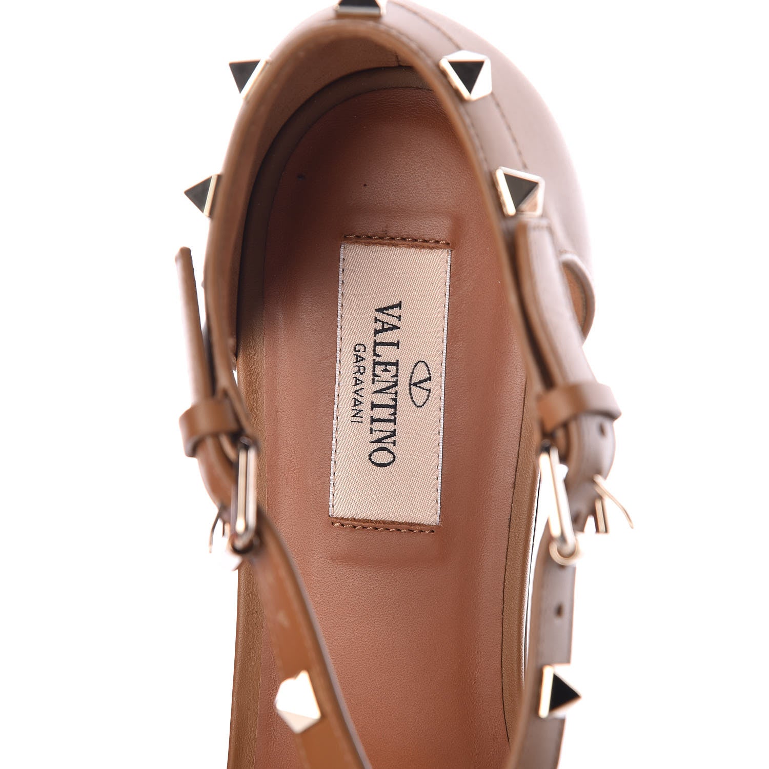Valentino Garavani Nappa Rockstud Cross Strap Flat Sandals 39.5 Bright Cognac 7 of 8