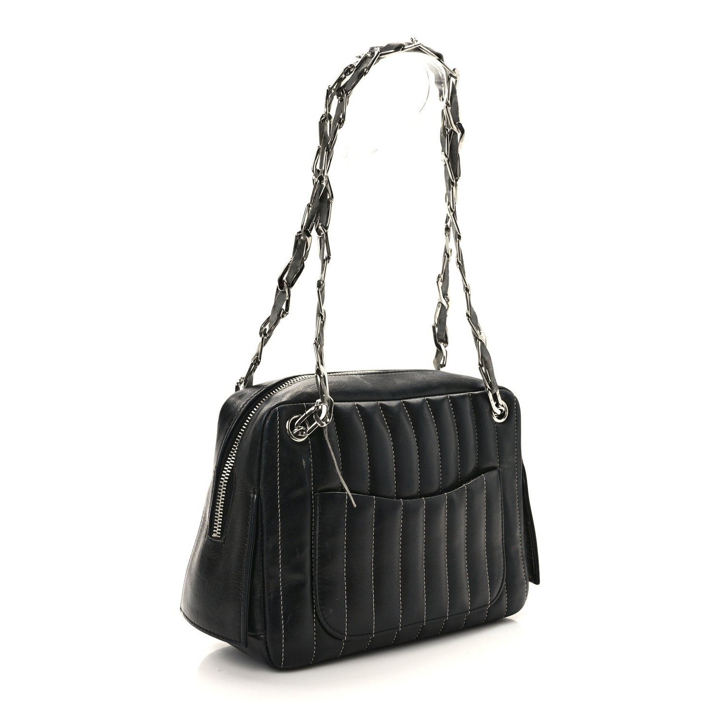 Lambskin Vertical Quilted Mademoiselle Small Camera Case Black