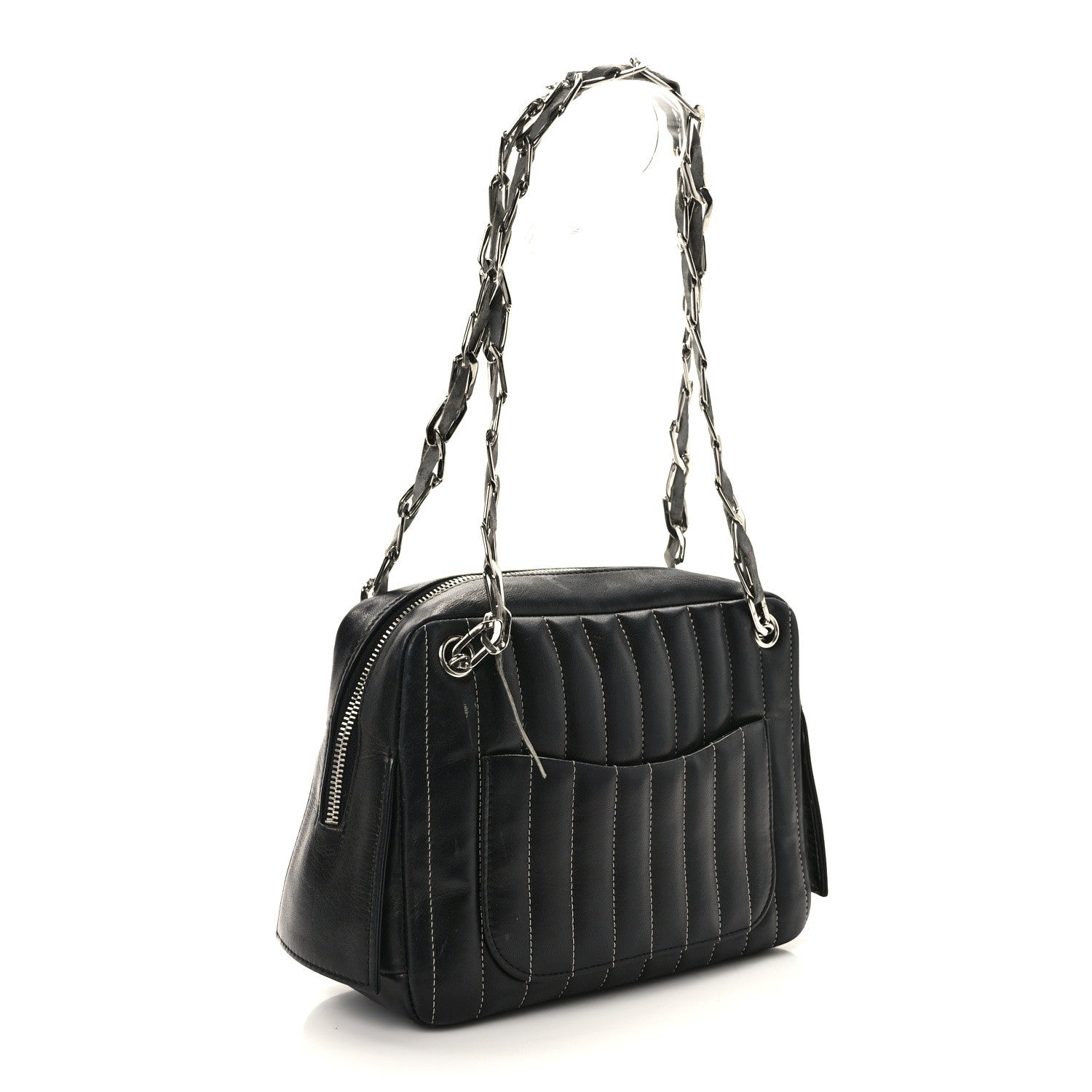 Chanel Lambskin Vertical Quilted Mademoiselle Small Camera Case Black 3 of 11