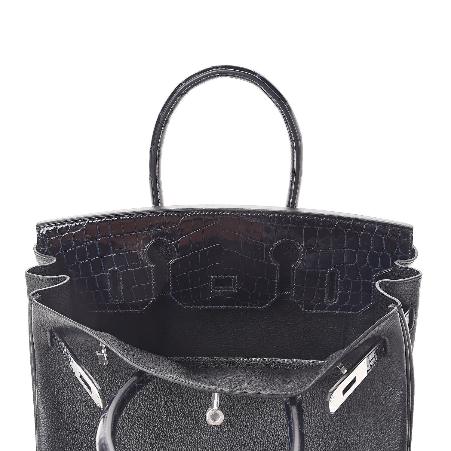 Hermes Clemence Novillo Shiny Niloticus Crocodile Birkin Touch 30 Black Bleu Marine 10 of 32
