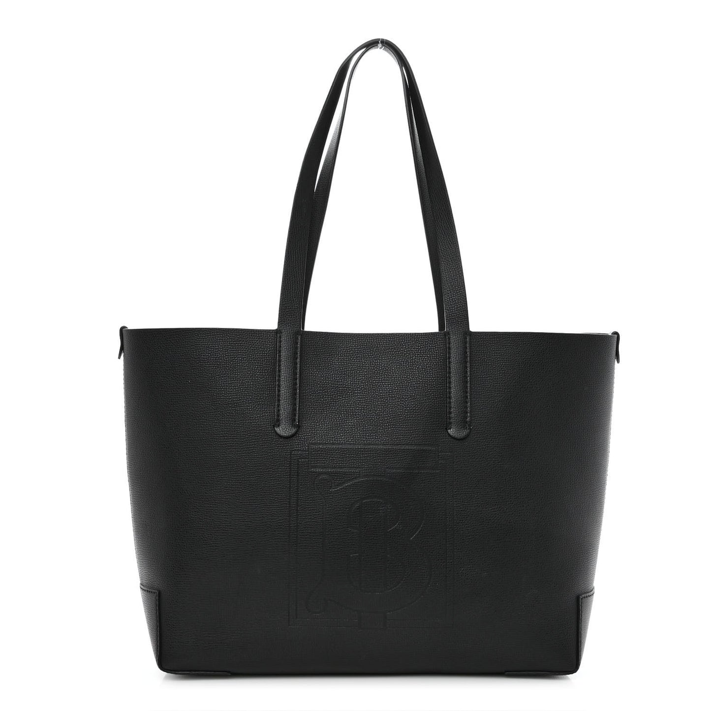 Calfskin TB Motif Embossed Tote Black