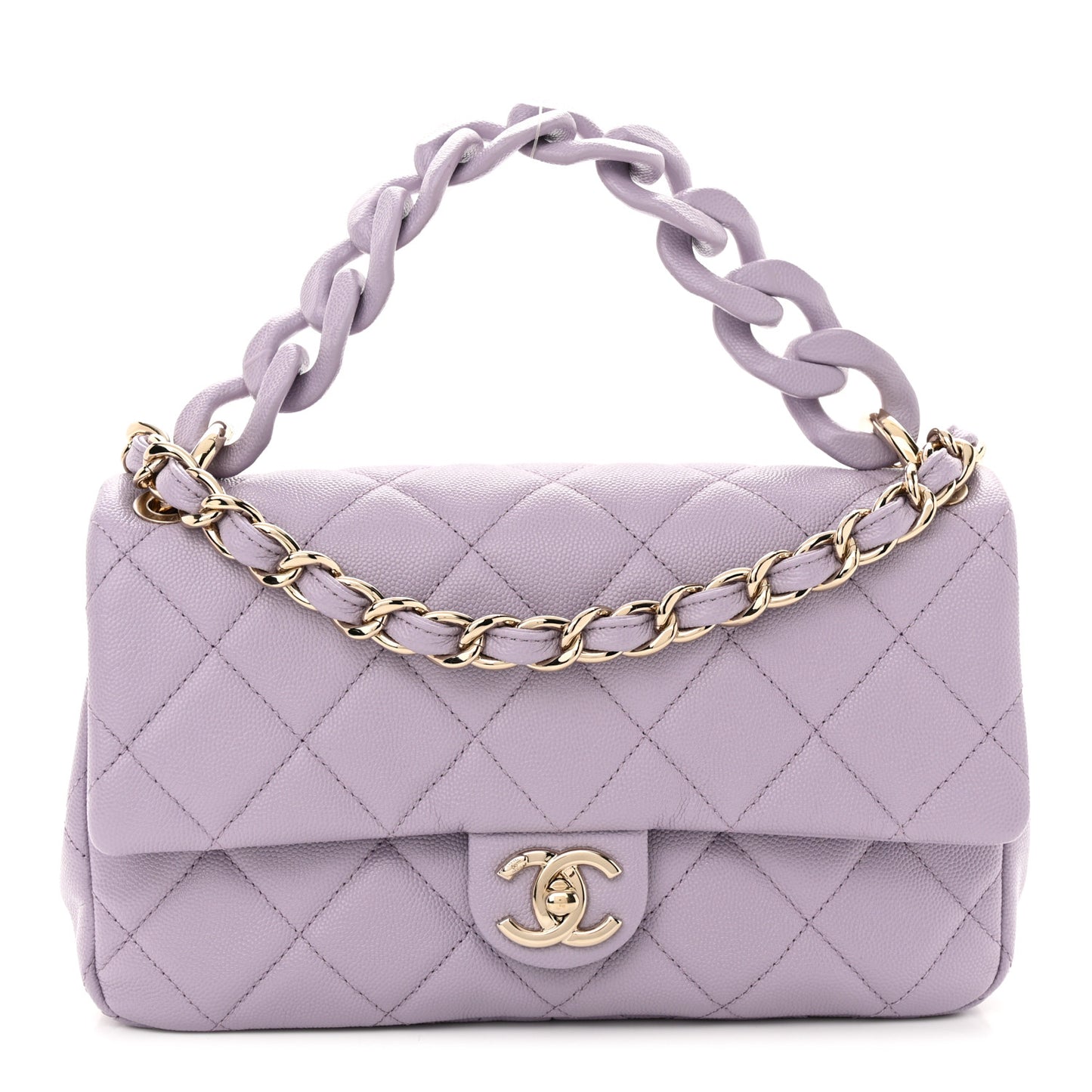 Caviar Quilted Dual Handle Chain Flap Bag Light Purple