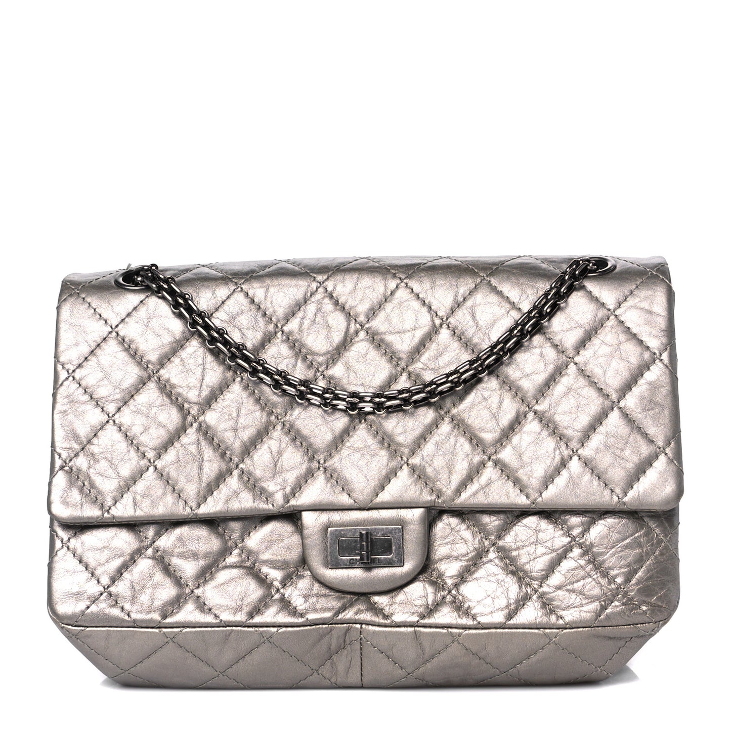 Metallic Aged Calfskin Quilted Accordion 2.55 Reissue Flap Silver