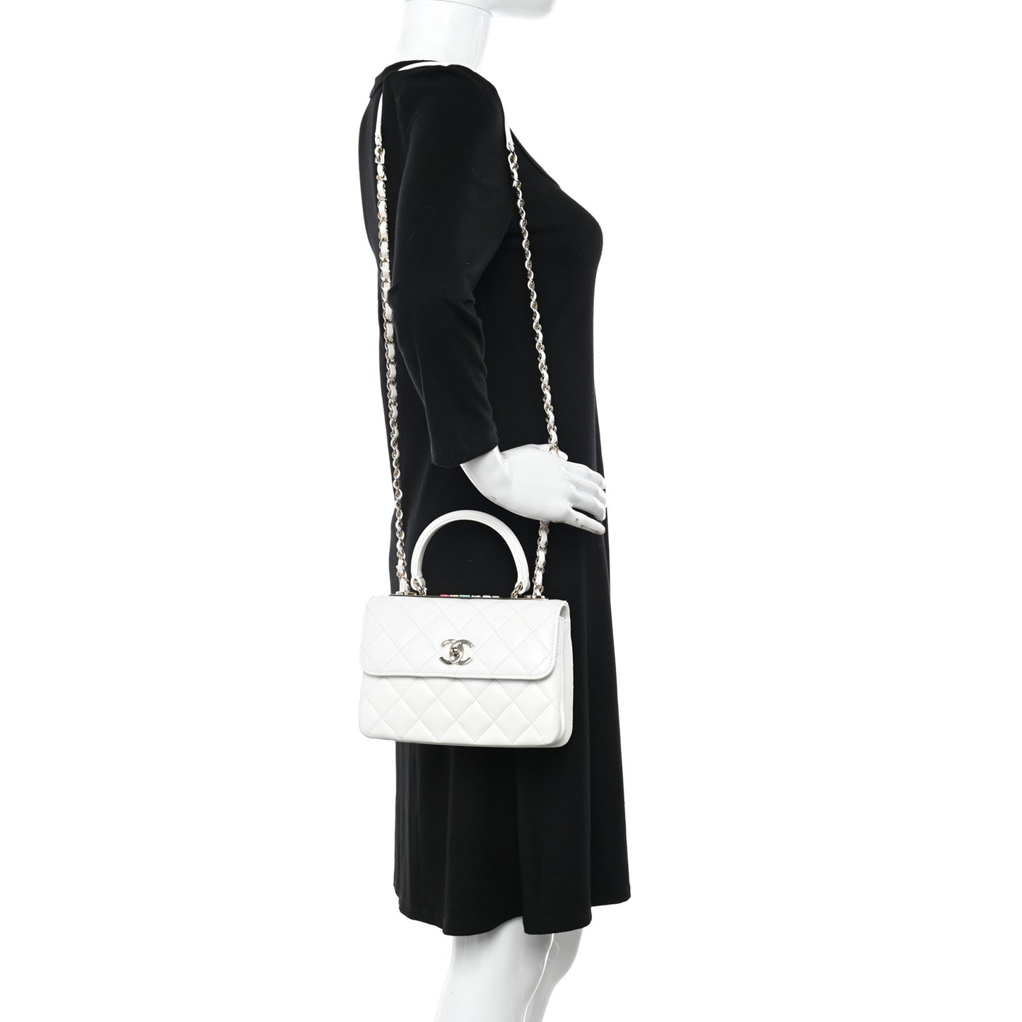 Lambskin Lacquered Quilted Mini Trendy CC Dual Handle Flap Bag White