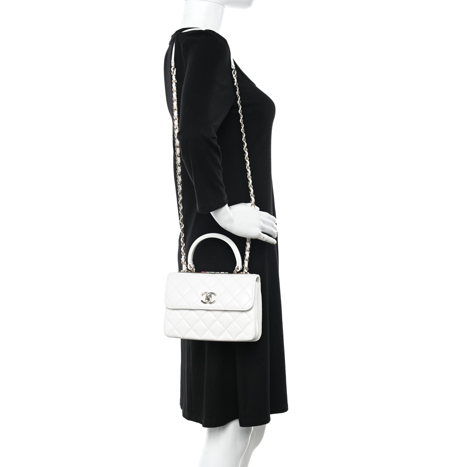 Chanel Lambskin Lacquered Quilted Mini Trendy CC Dual Handle Flap Bag White 2 of 11