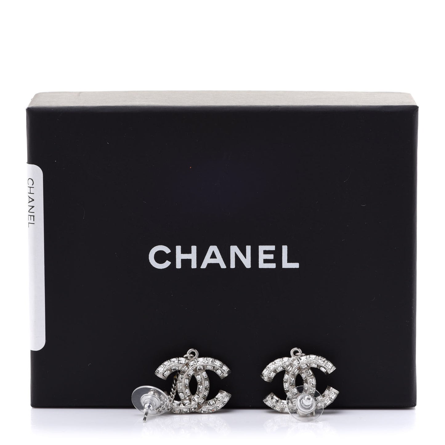 Baguette Crystal CC Drop Earrings Silver