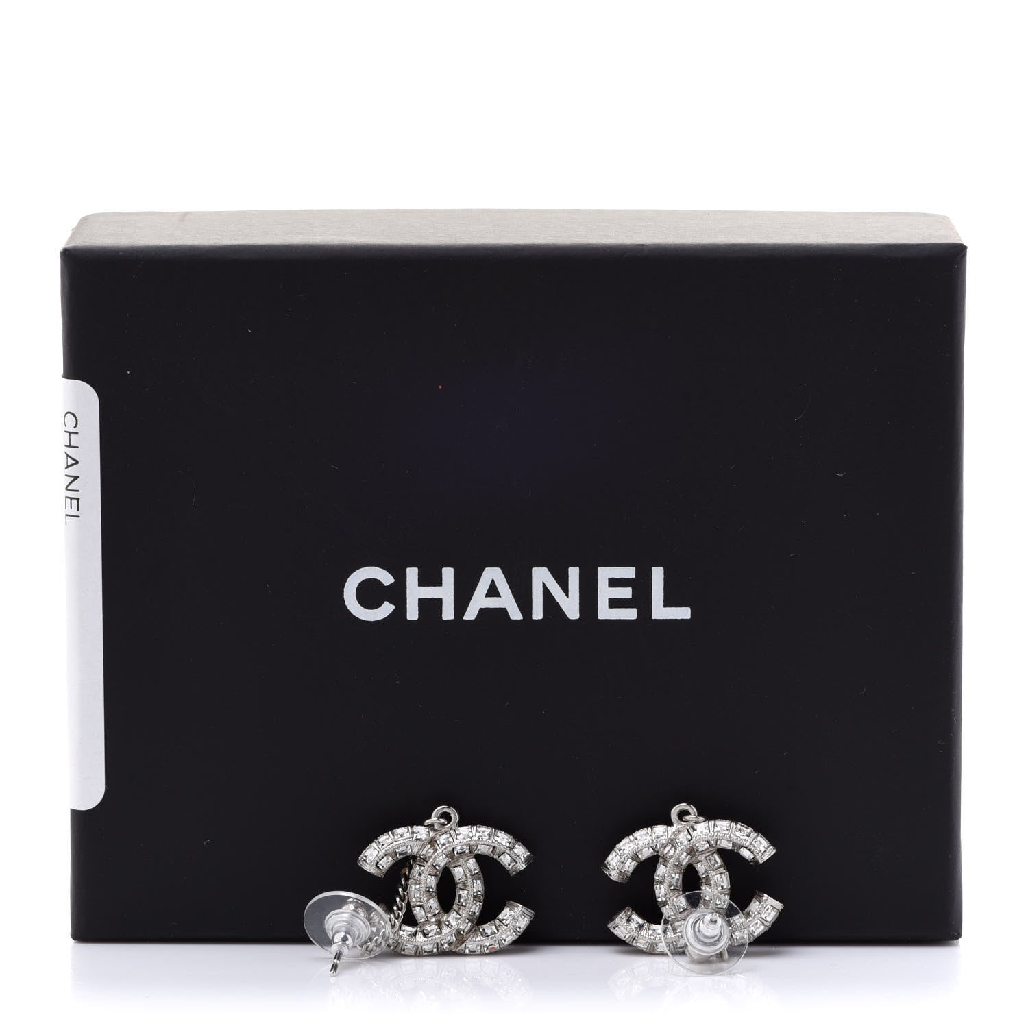 Chanel Baguette Crystal CC Drop Earrings Silver 6 of 6