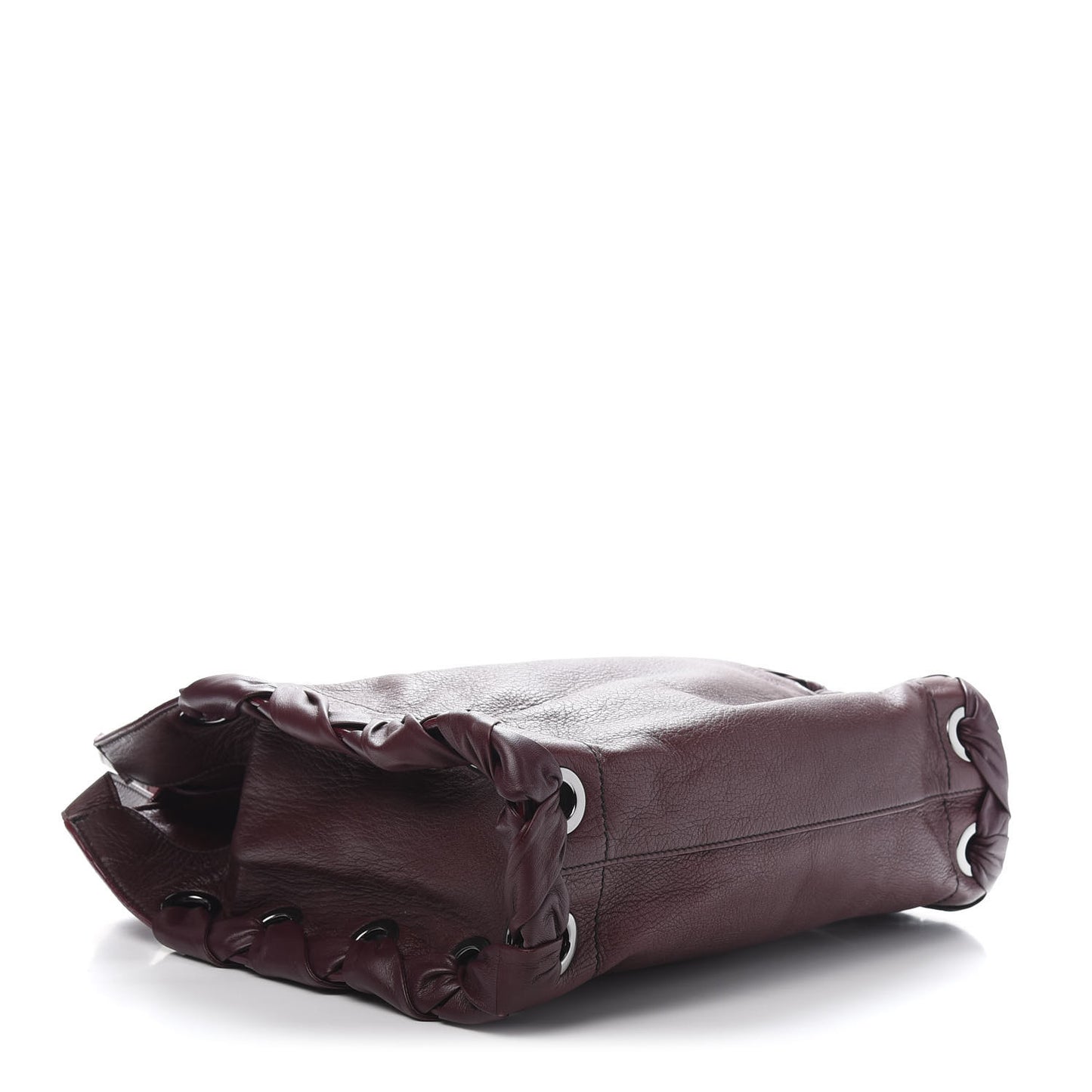 Grainy Calfskin Grommet Lace Up Rion Shoulder Bag Bordeaux
