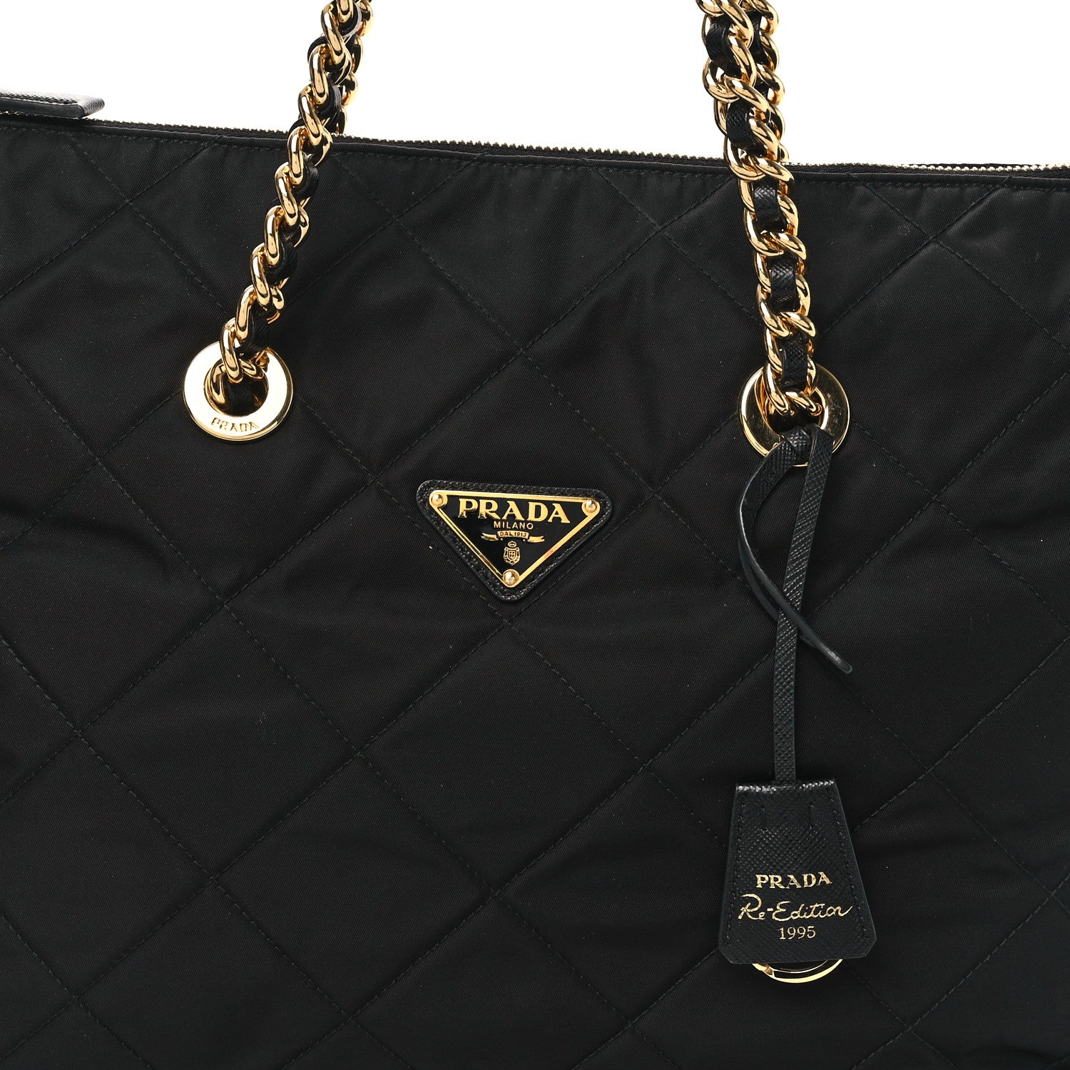 Prada Re-Nylon Impuntu Quilted Re-Edition 1995 Chaine Medium Tote Bag Black 8 of 11