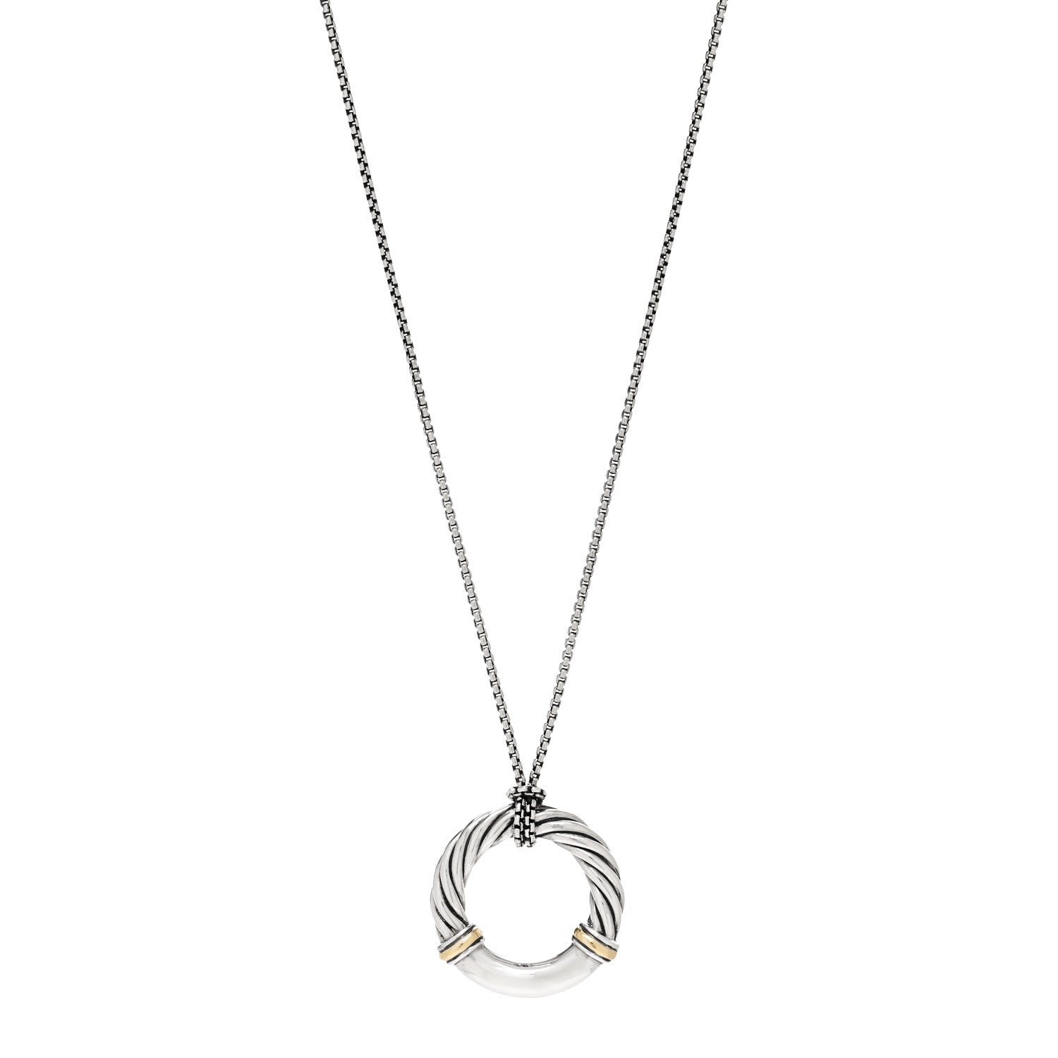 David Yurman Sterling Silver 18K Yellow Gold Metro Circle Pendant Necklace 1 of 5