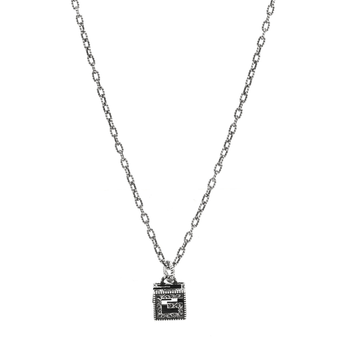 Sterling Silver Textured Square G Pendant Necklace