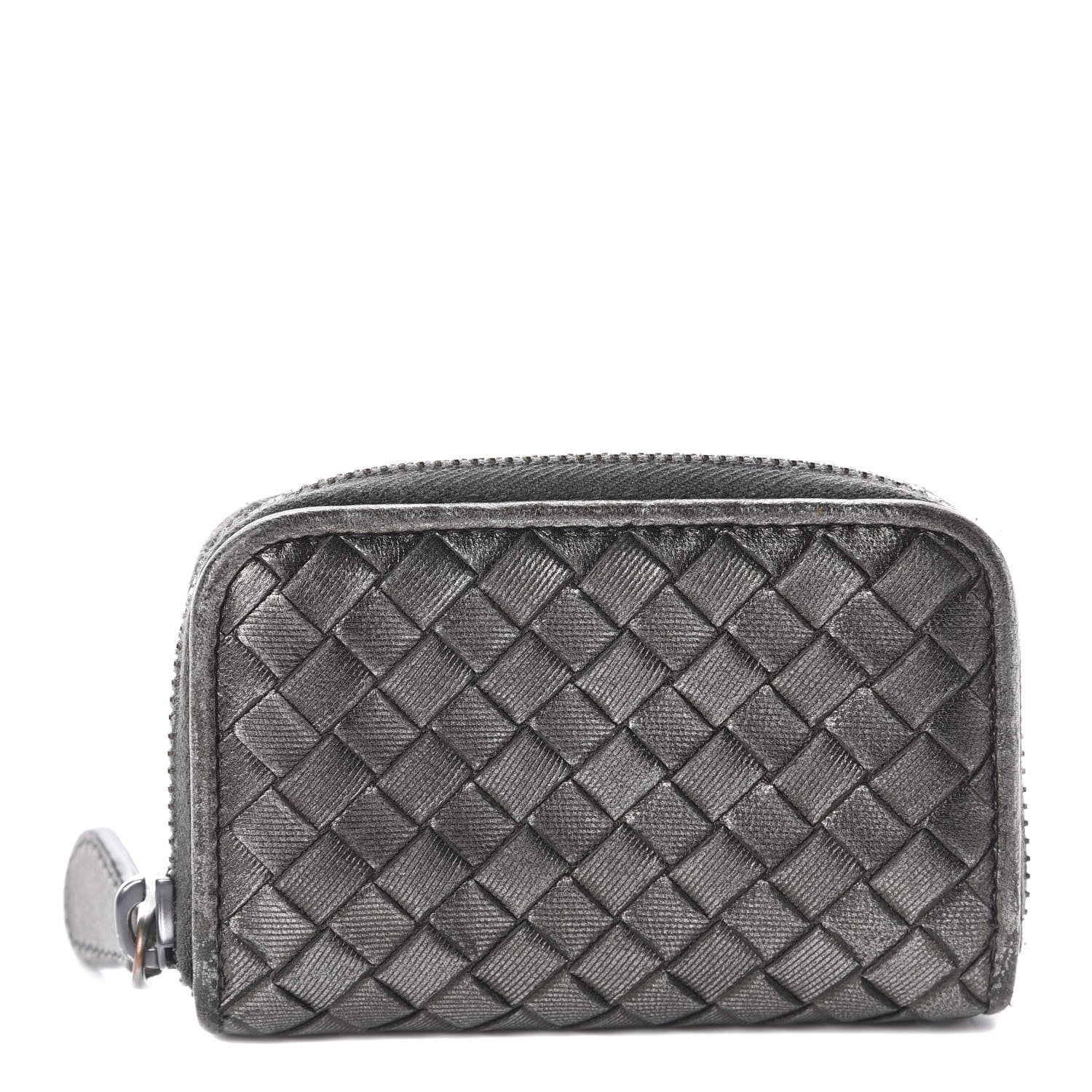 Bottega Veneta Grosgrain Intrecciato Zip Around Coin Purse Argento 1 of 5