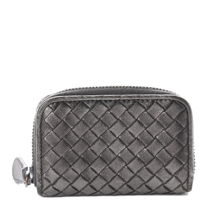 Bottega Veneta Grosgrain Intrecciato Zip Around Coin Purse Argento 1 of 5