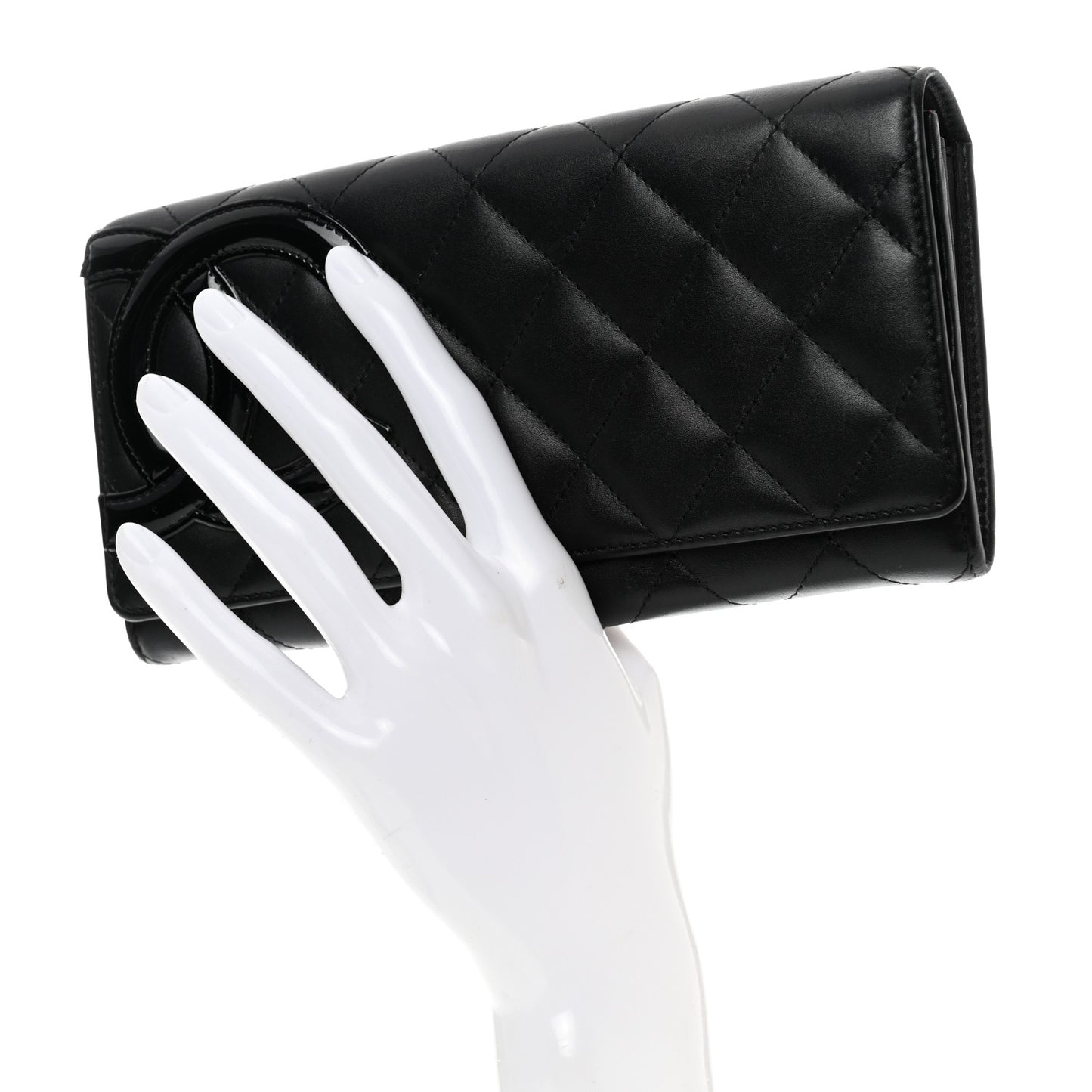 Calfskin Quilted Cambon Gusset Flap Wallet Black