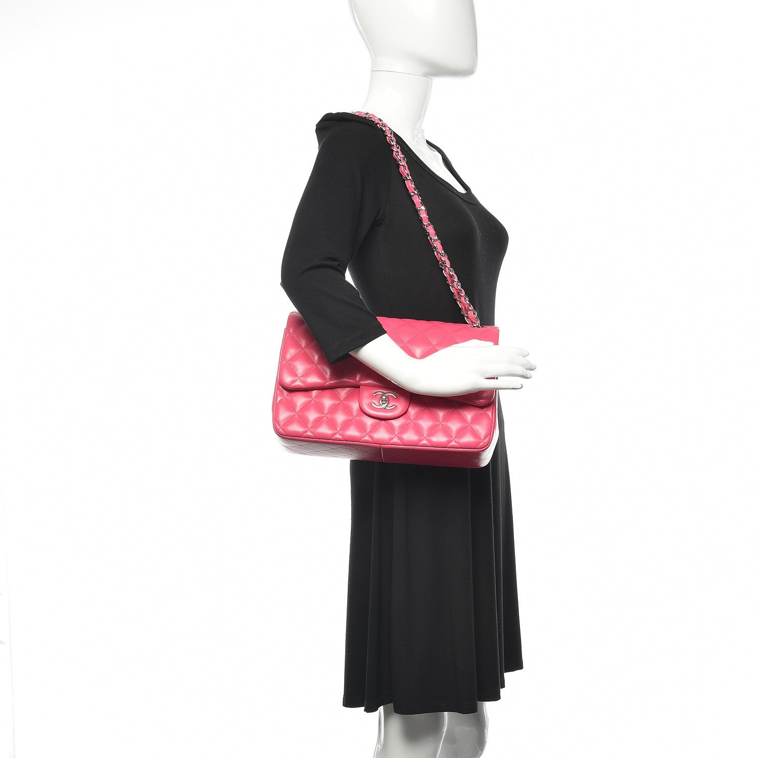 Chanel Lambskin Quilted Jumbo Double Flap Dark Pink 2 of 15
