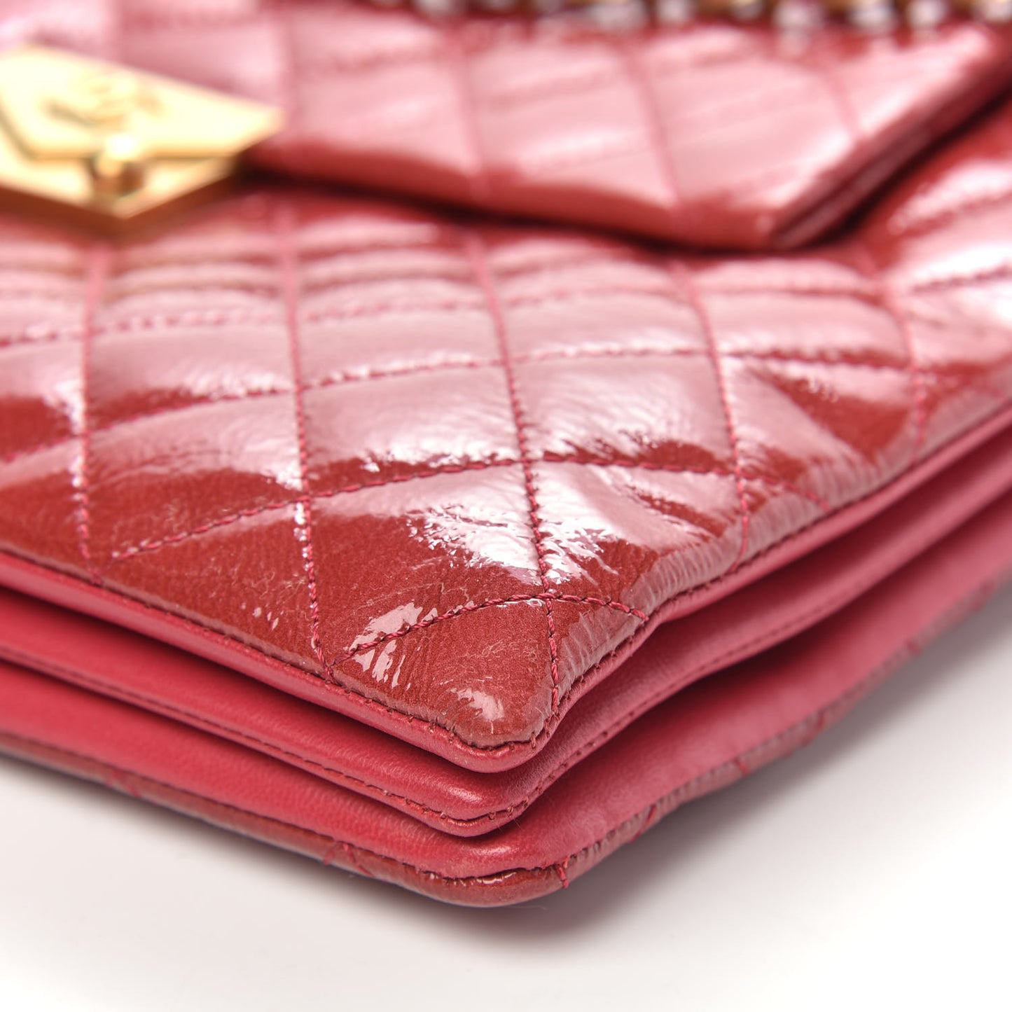 Patent Goatskin Quilted 3 Pocket Accordion Flap Red