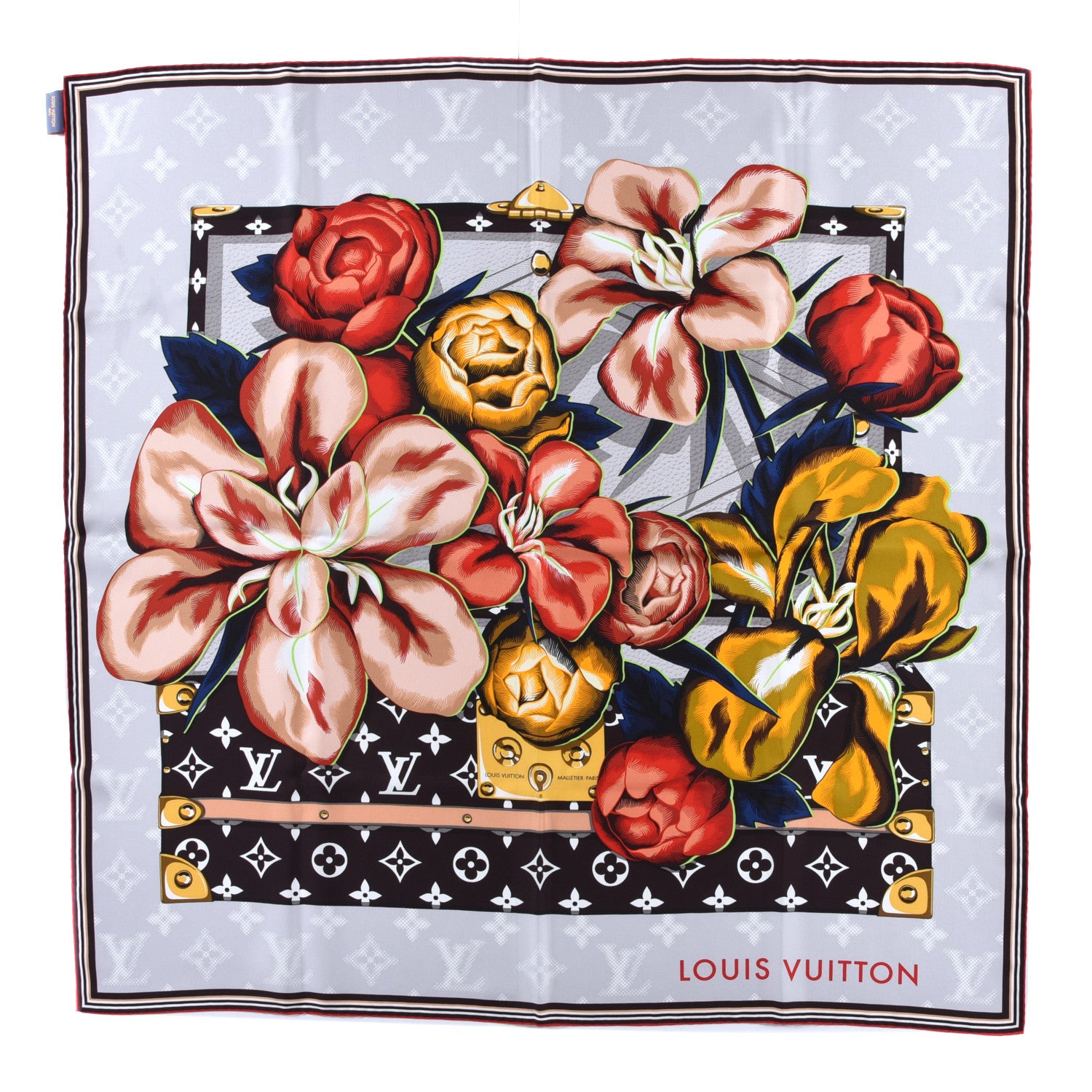 Louis Vuitton Silk Malle Fleurs Square Grey 1 of 4