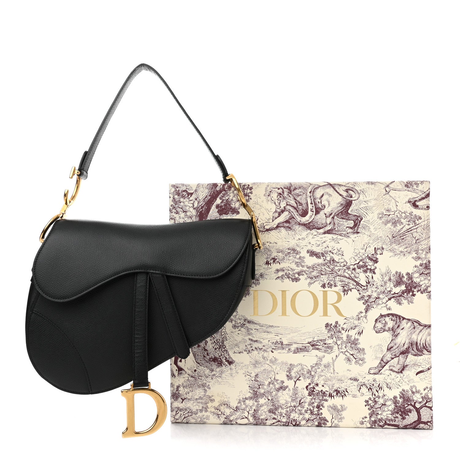 Christian Dior Grained Calfskin Saddle Bag Black 14 of 14