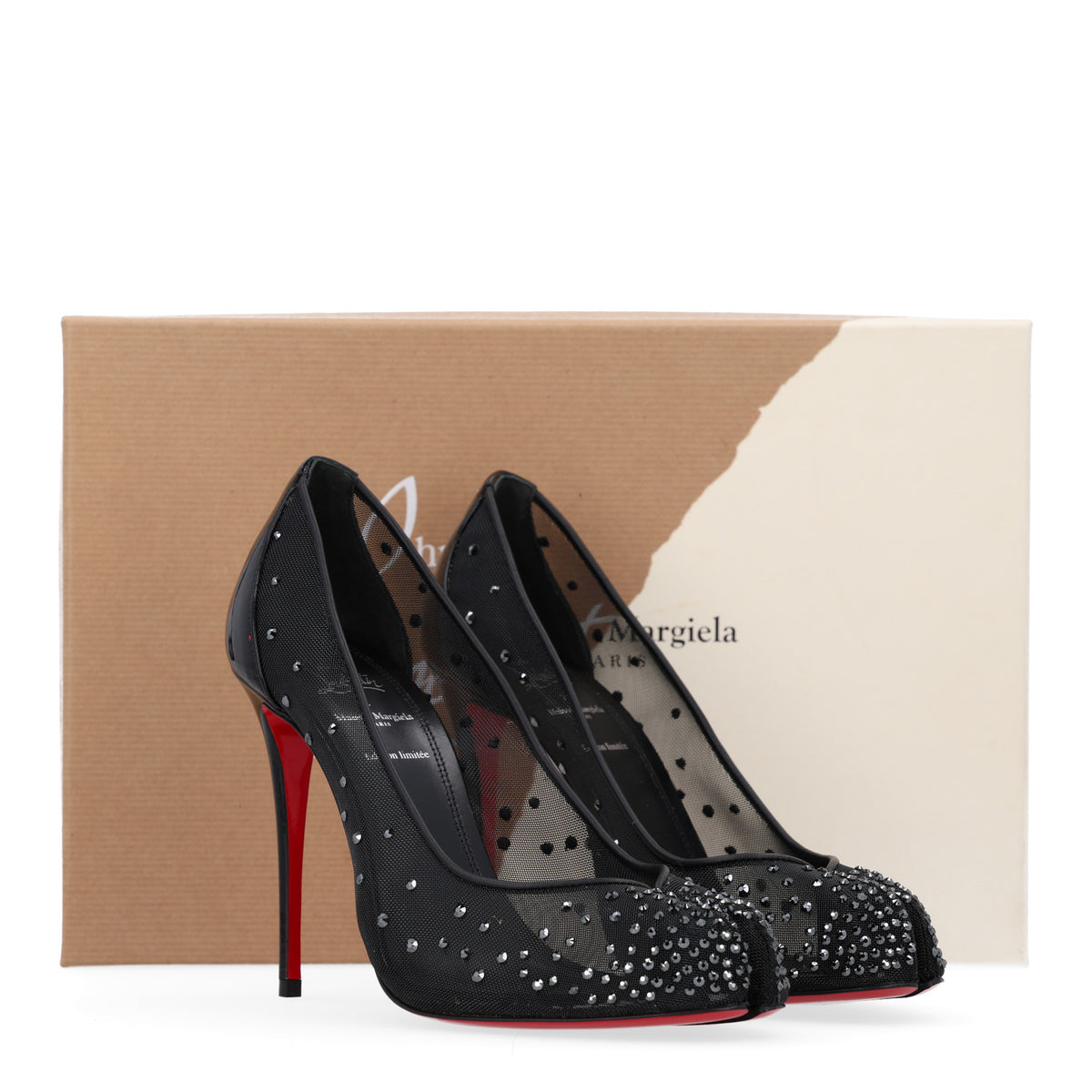 Christian Louboutin X MAISON MARGIELA Rete Patent Strass Bridiela Una 100 Pumps 38 Black 10 of 10