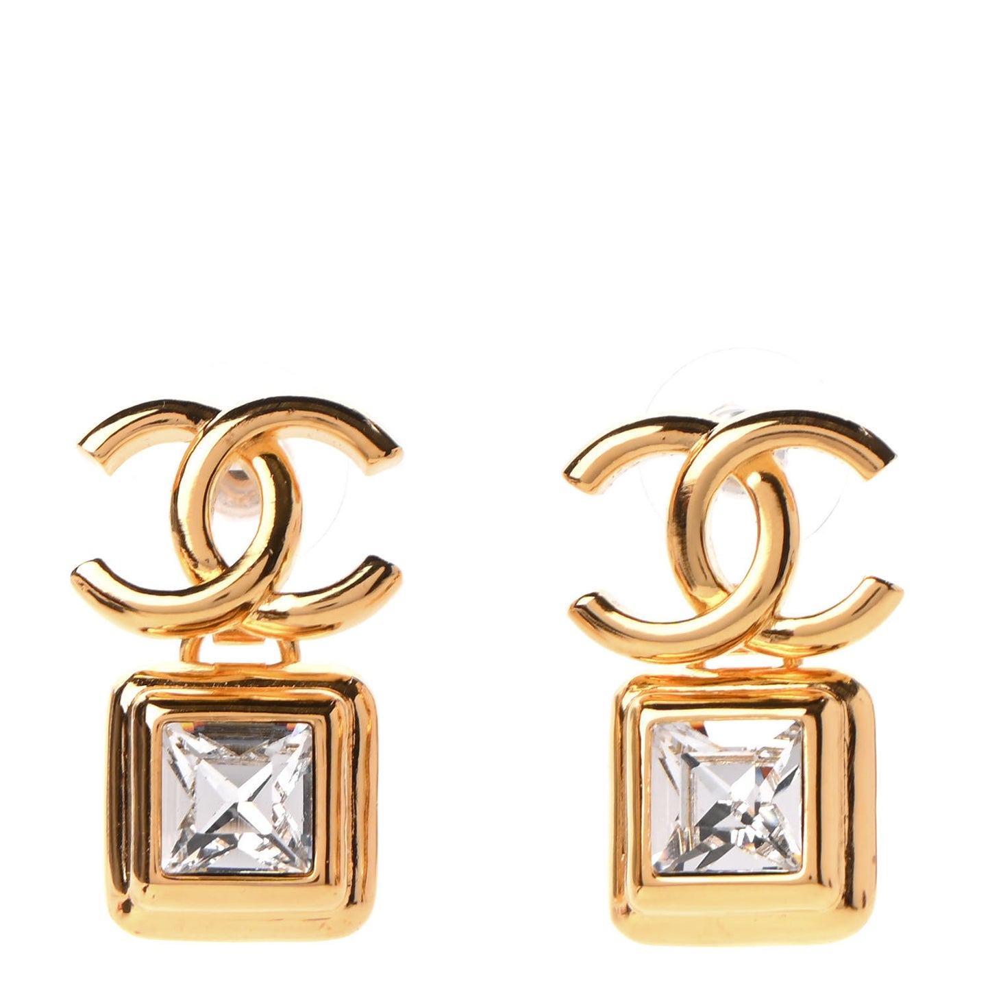 Large Crystal CC Drop Earrings Gold