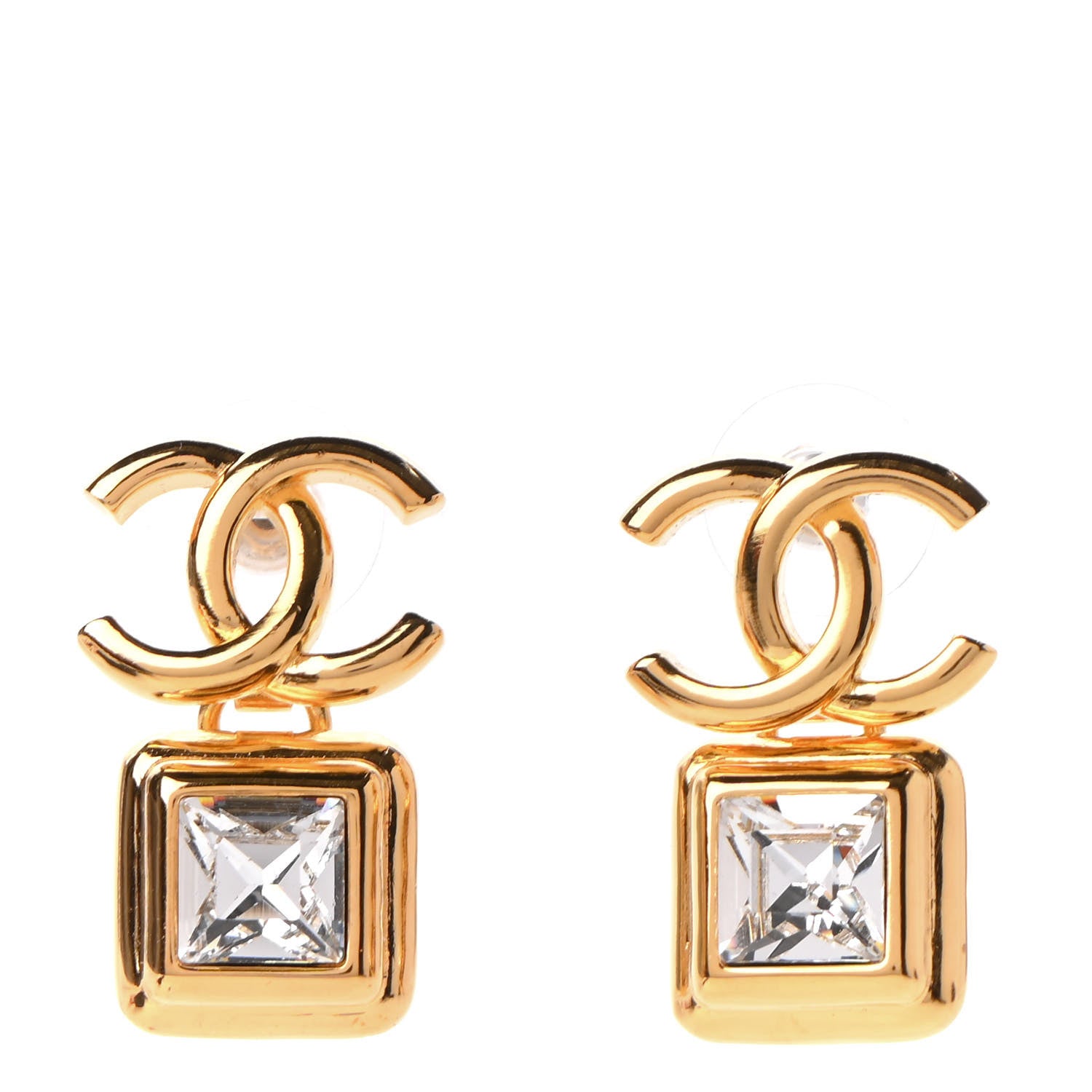 Chanel Large Crystal CC Drop Earrings Gold 1 of 5