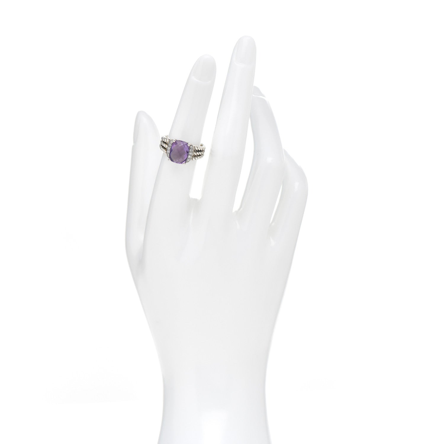 David Yurman Sterling Silver Diamond Amethyst 10mm Petite Wheaton Ring 51 5.75 2 of 5