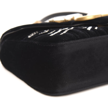 Gucci Velvet Matelasse Marquise Crystals Embroidered Small GG Marmont Shoulder Bag Black 9 of 10