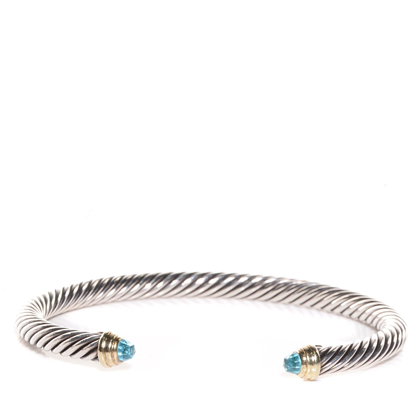 Sterling Silver 14K Yellow Gold Blue Topaz 5mm Cable Classics Petite Color Bracelet