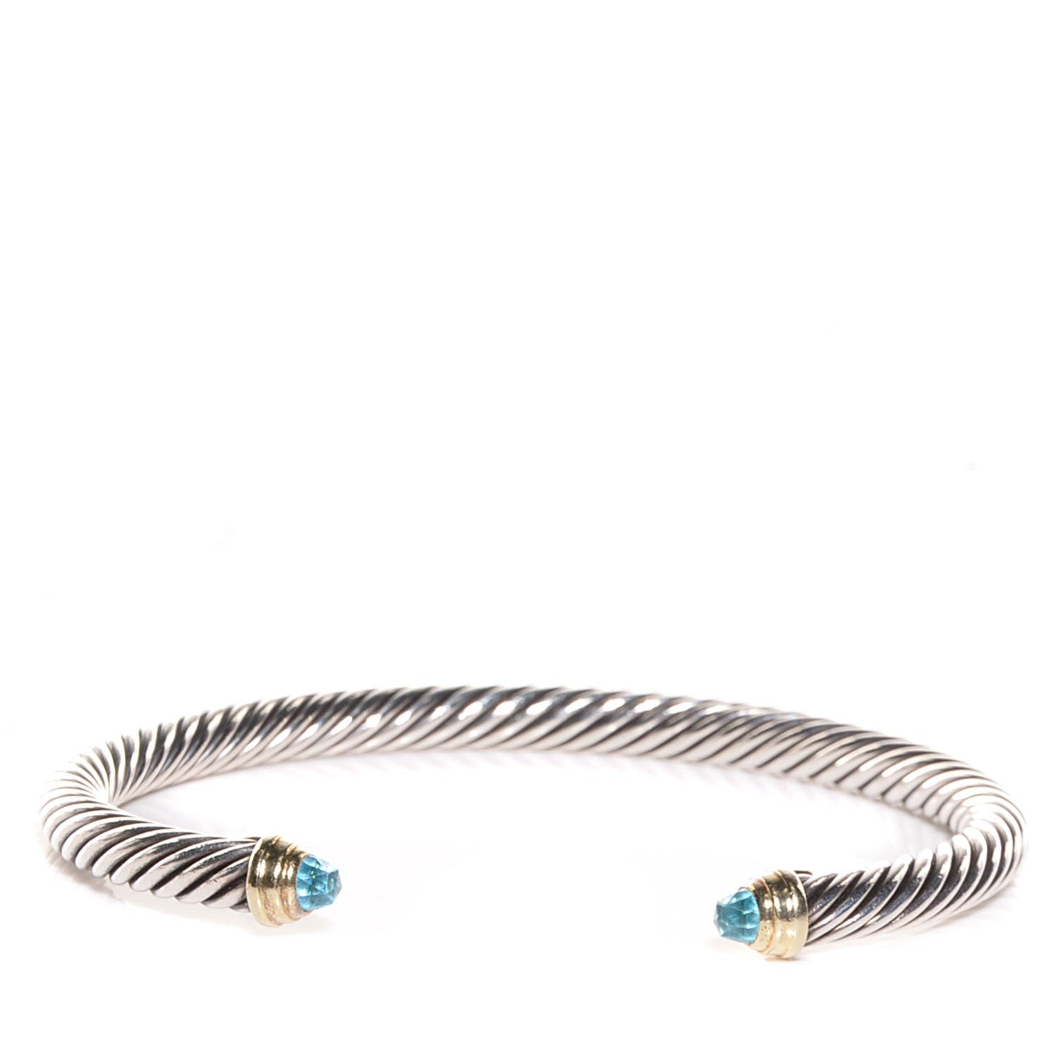 David Yurman Sterling Silver 14K Yellow Gold Blue Topaz 5mm Cable Classics Petite Color Bracelet 1 of 7