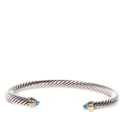 David Yurman Sterling Silver 14K Yellow Gold Blue Topaz 5mm Cable Classics Petite Color Bracelet 1 of 7