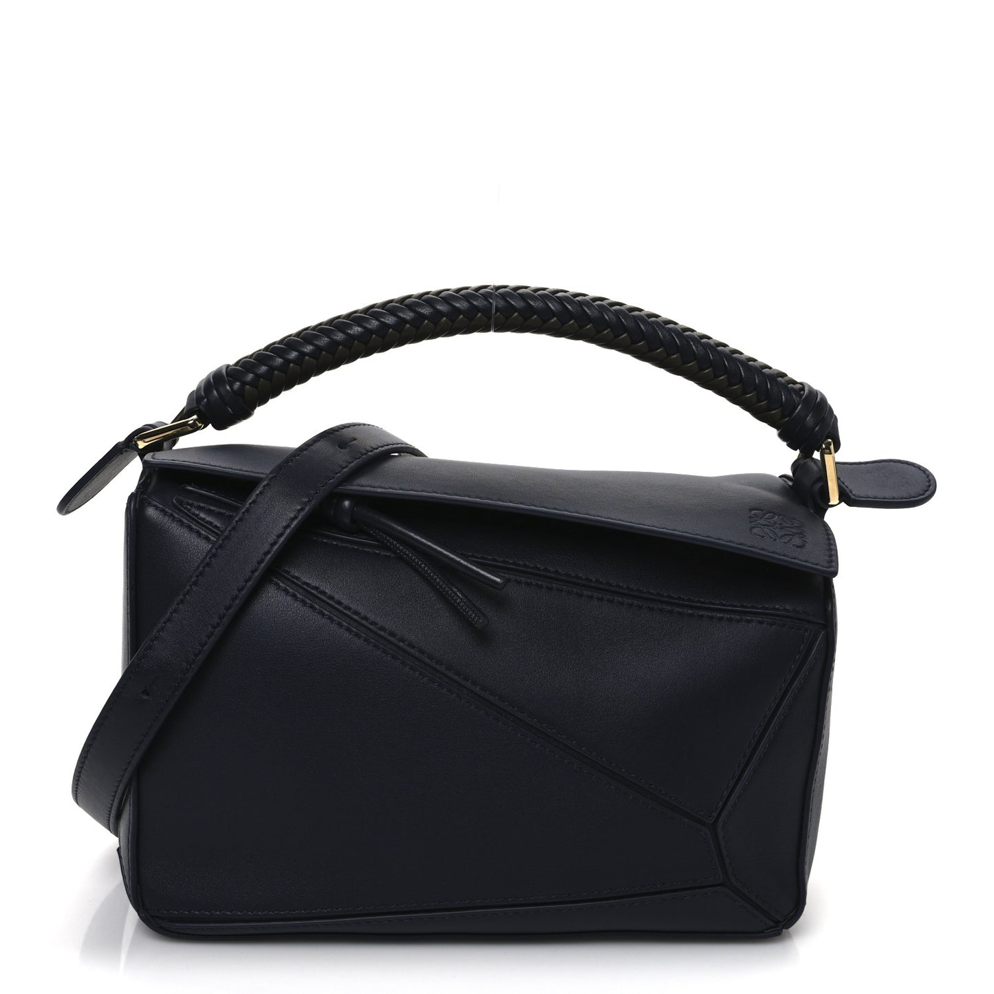 Calfskin Small Woven Puzzle Bag Dark Ink Dark Khaki