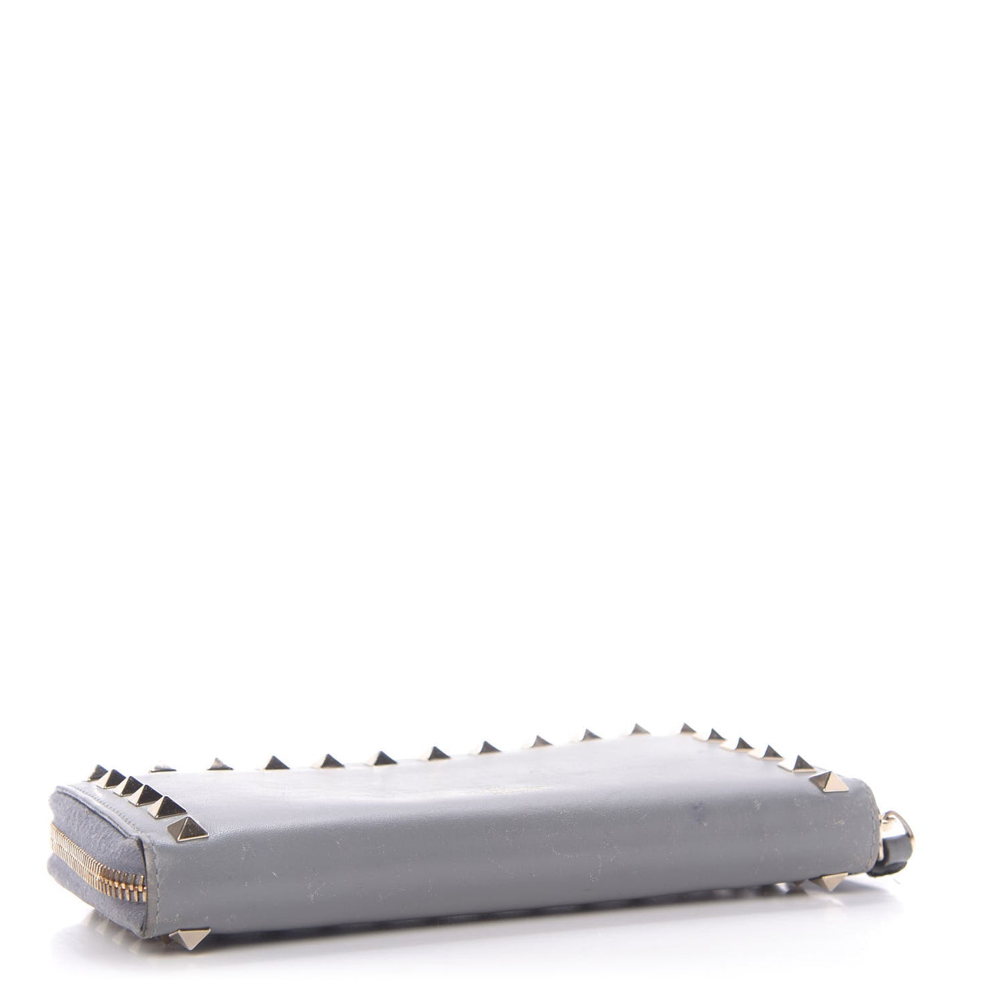 Calfskin Rockstud Zip Around Wallet Grey