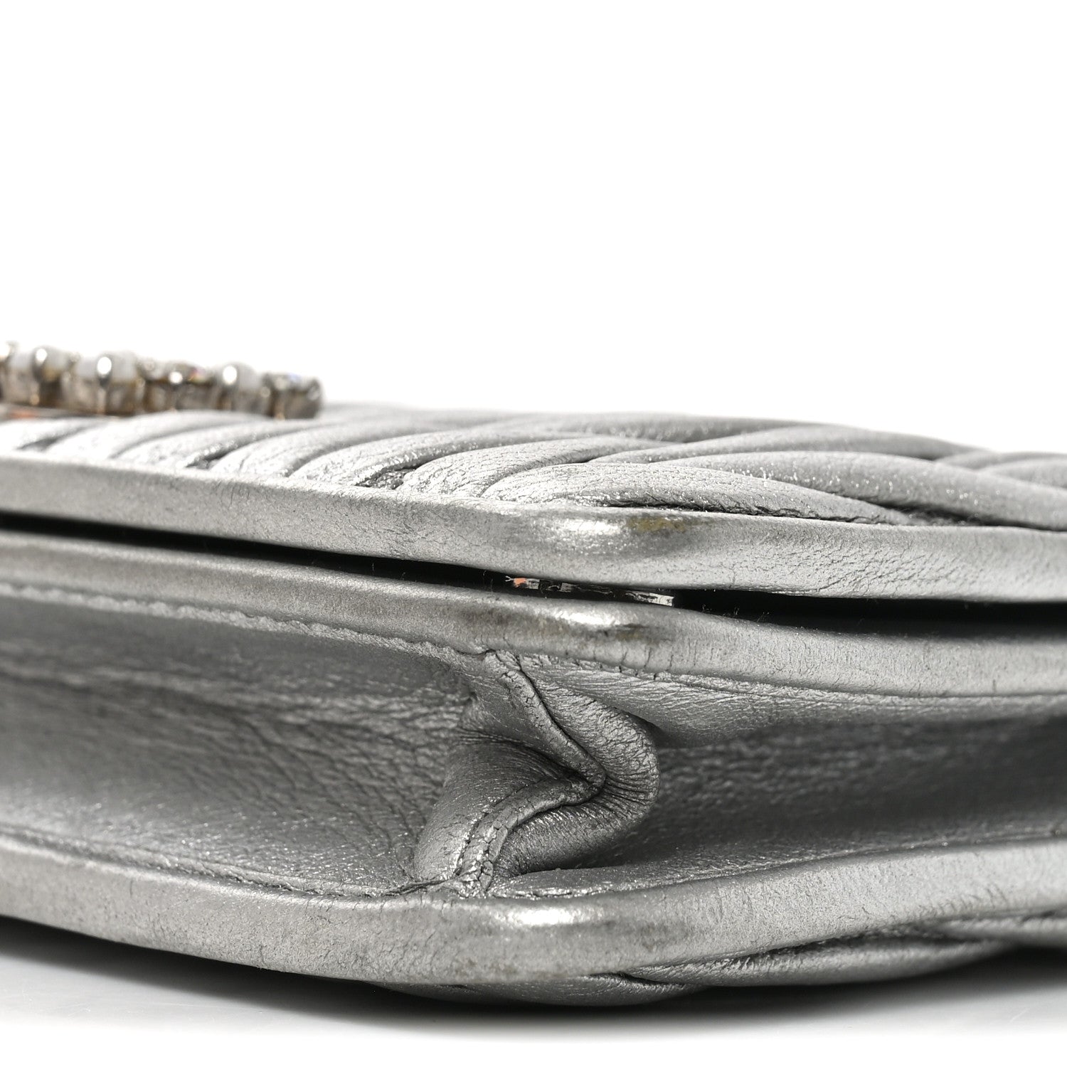 Miu Miu Metallic Nappa Matelasse Chain Crossbody Silver 9 of 9