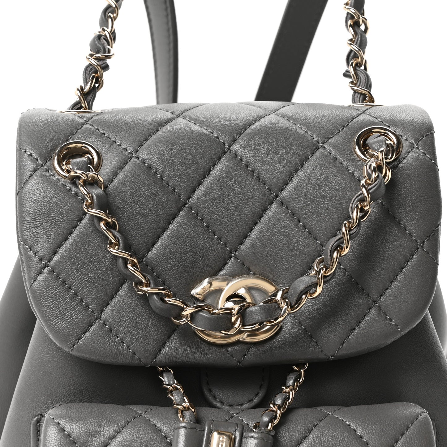 Lambskin Quilted Small Duma Drawstring Backpack Grey