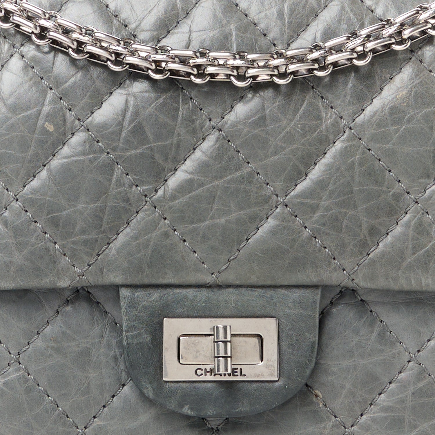 Chanel Aged Calfskin Quilted 50th Anniversary 2.55 Reissue Flap 226 Grey 9 of 11