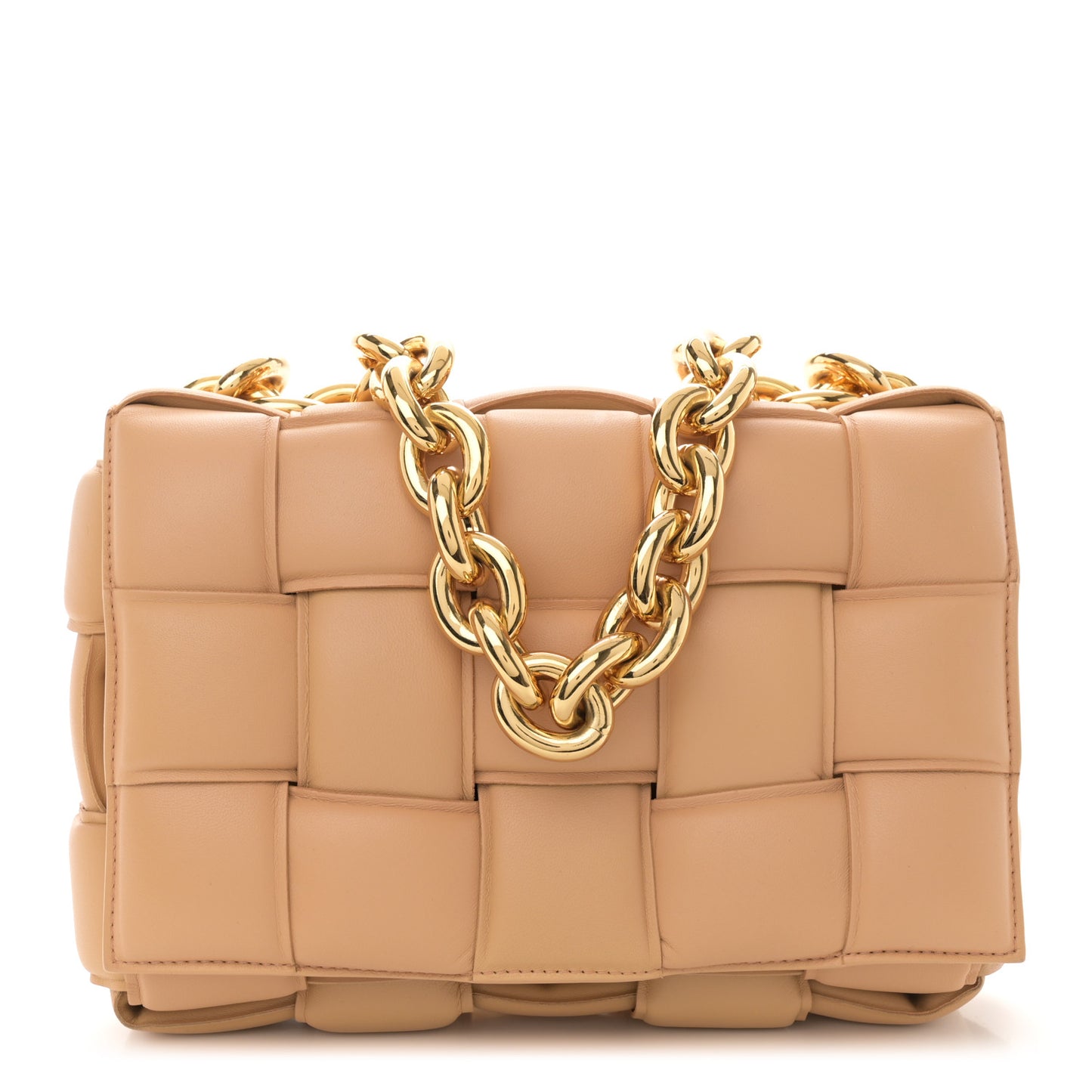 Lambskin Maxi Intreccio Padded Chain Cassette Crossbody Bag Almond